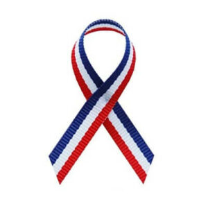 red, white and blue fabric awareness ribbons with safety pins, included, but not attached