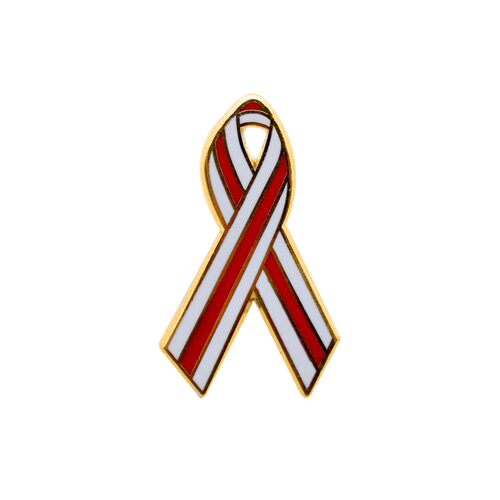 Red and White Pinstripes Fabric Awareness Ribbons - 250 ribbons / bag