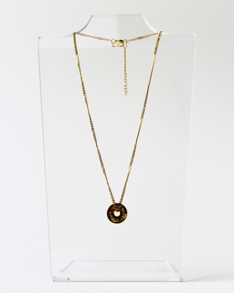 always in my heart survivor necklace in gold full view of necklace and extender