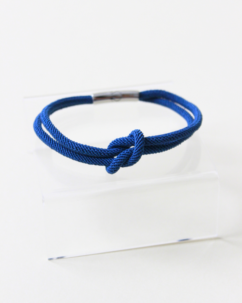 blue knot rope bracelet with silver clasp