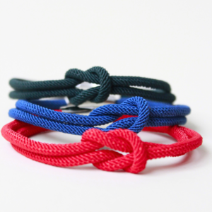 red, blue and black knot rope bracelets with silver clasps