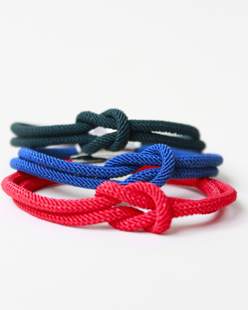 red, blue and black knot rope bracelets with silver clasps